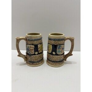 VINTAGE Pair of  JAPAN Coat of‎ Arms Mug, BEER STEIN CUP 5" (flawed)
